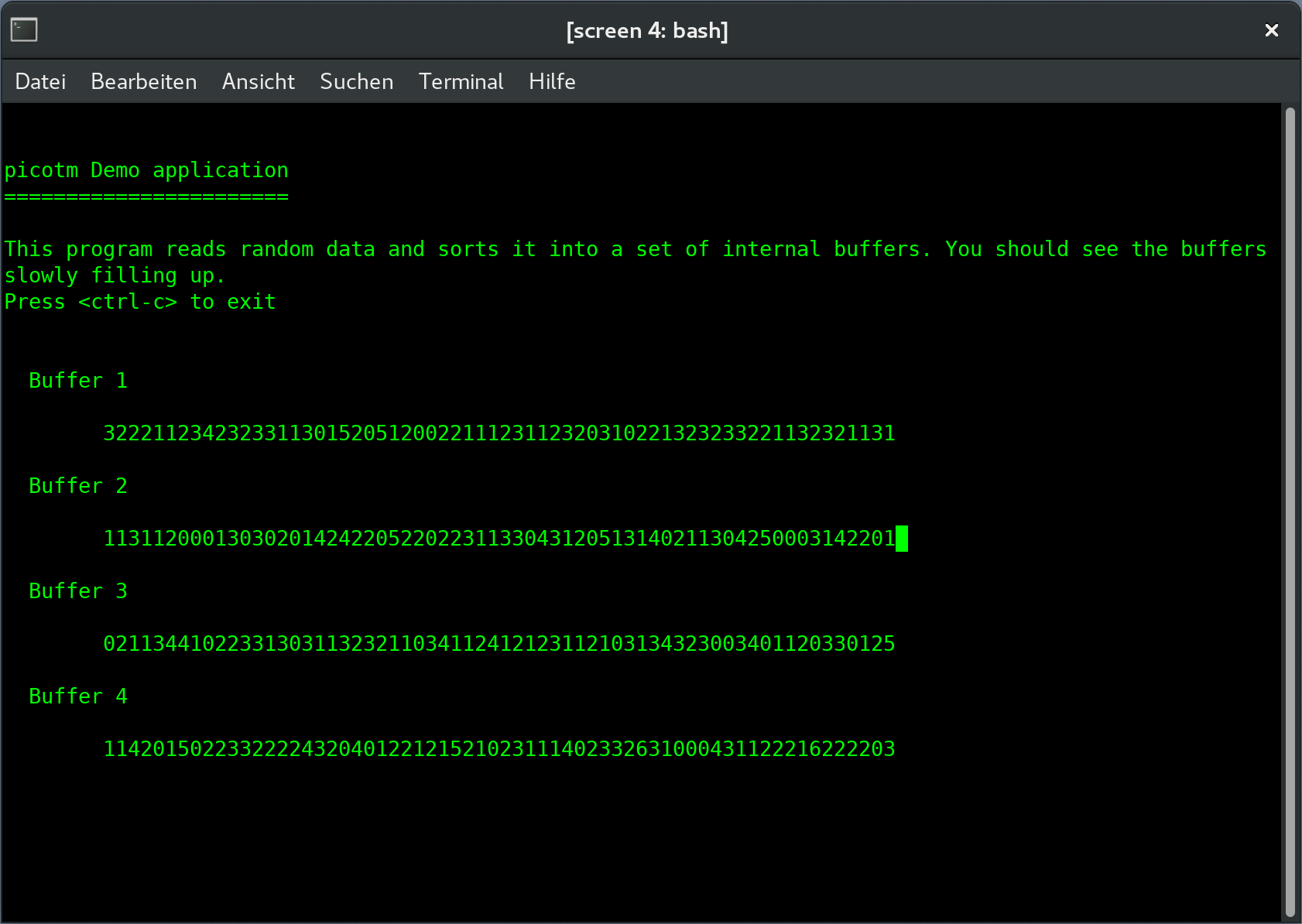 After a while the application buffers contain data.